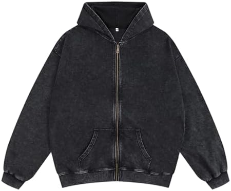 Amazon.com: Dynict Men's Zip-Up Hoodies Solid Hip-Hop Y2K Oversize